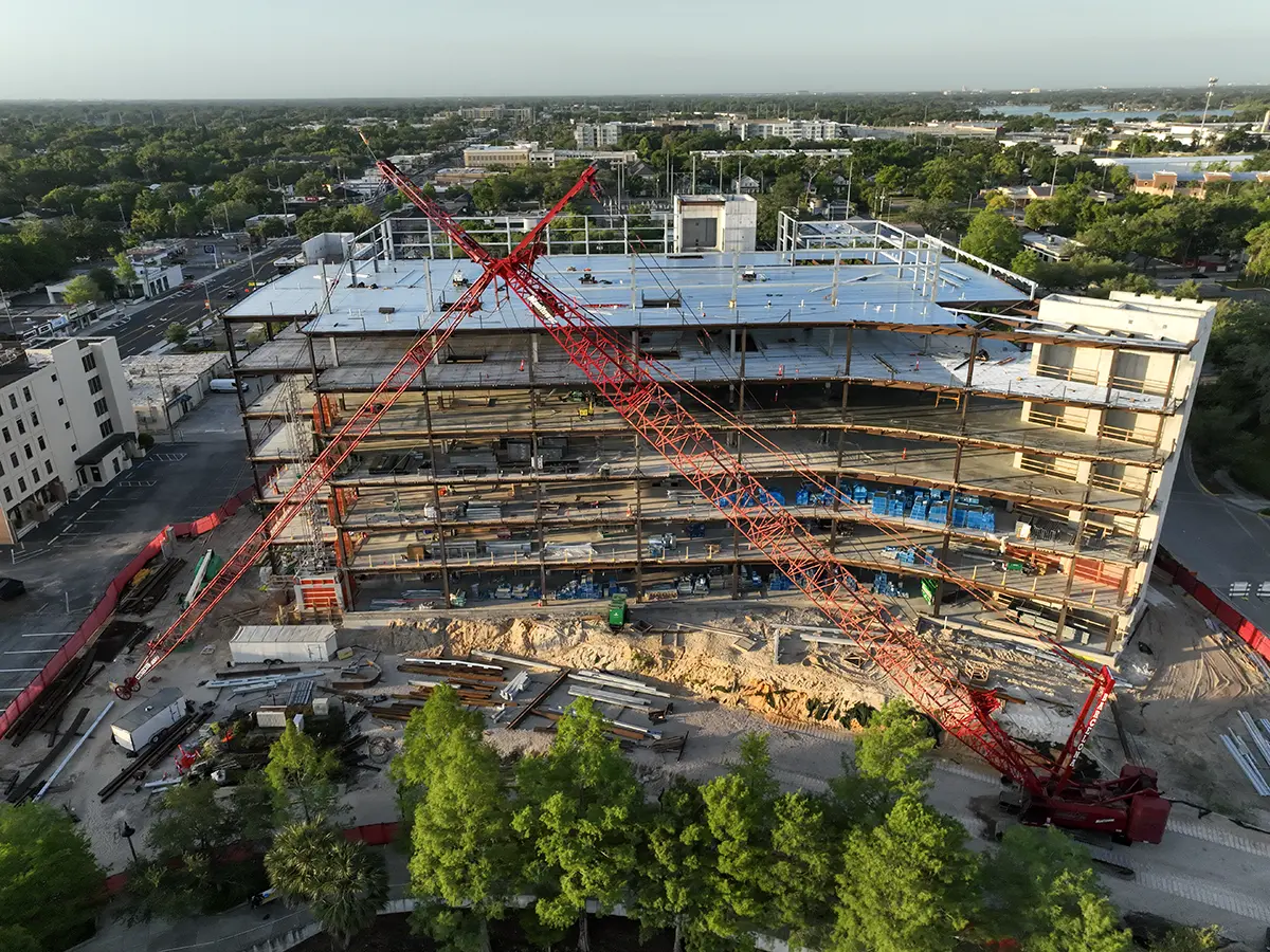 Aerial view of an active commercial construction site in Central Florida